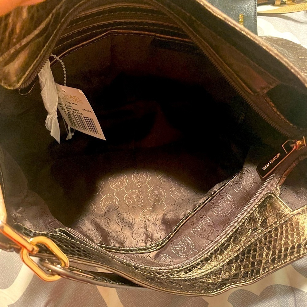 NWT Michael Michael Kors Metallic Snake Effect Leather Lillie Hobo - Picture 11 of 11